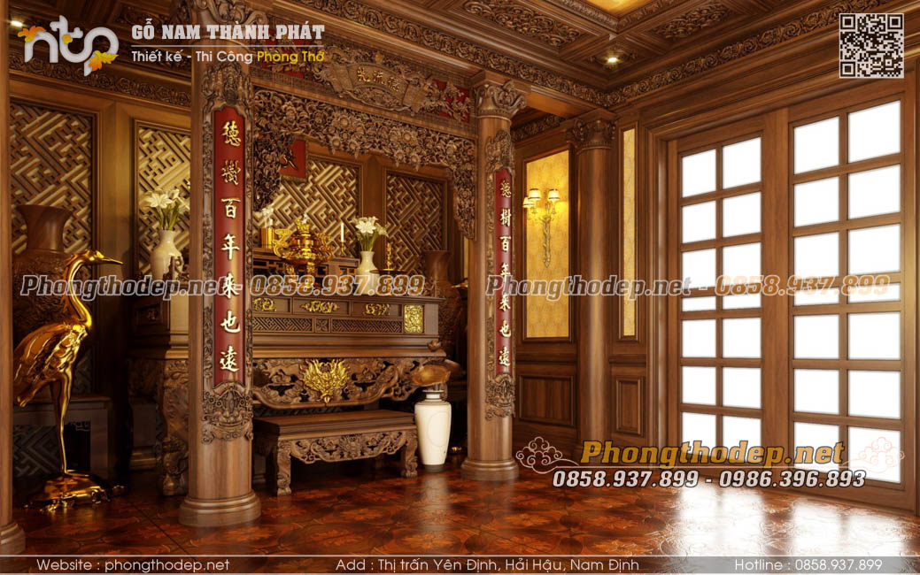 Phối cảnh 3D nội thất phòng thờ tân cổ điển đẹp sang trọng